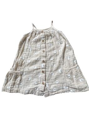 100% Organic Cotton Rise Little Earthling Cream Gauze Elephant Baby Dress